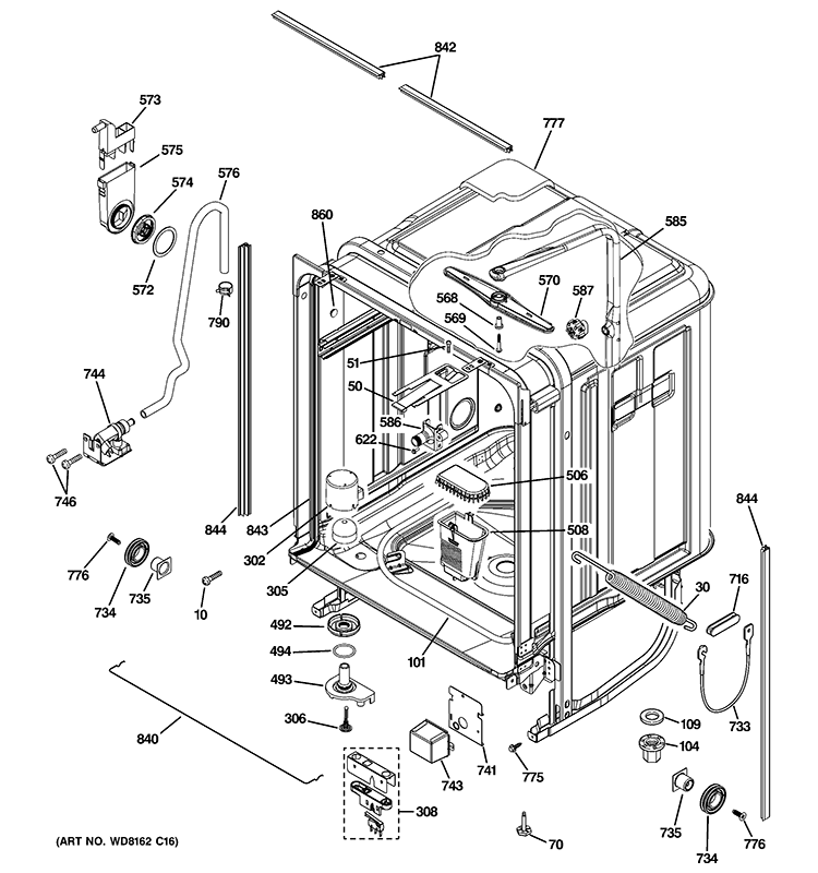 BODY PARTS Diagram and Parts List for ZBD6800N00WW  General Electric Dishwasher