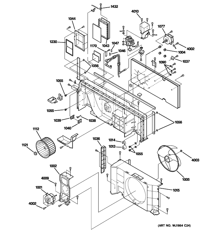 MOTOR & CHASSIS PARTS Diagram and Parts List for AZ39H09DACM1  General Electric Air Conditioner