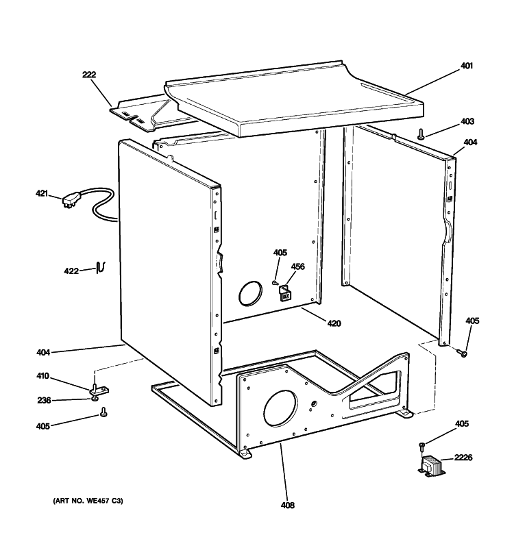CABINET Diagram and Parts List for DISR333FC8WW  General Electric Dryer