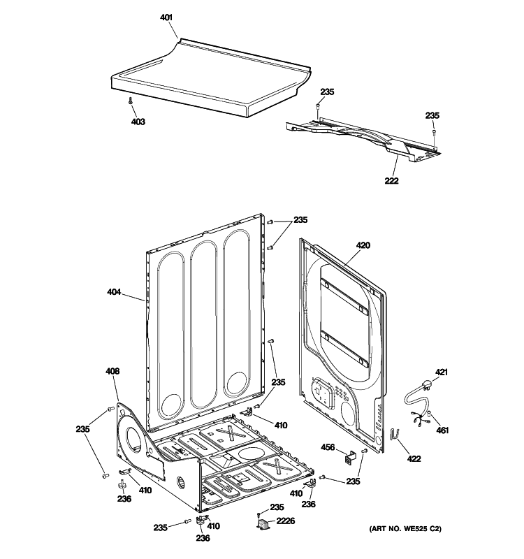CABINET Diagram and Parts List for DISR333FG5WW  General Electric Dryer