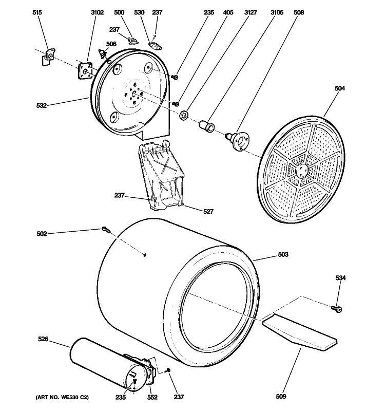 DRUM Diagram and Parts List for DX2300GG5WW  General Electric Dryer