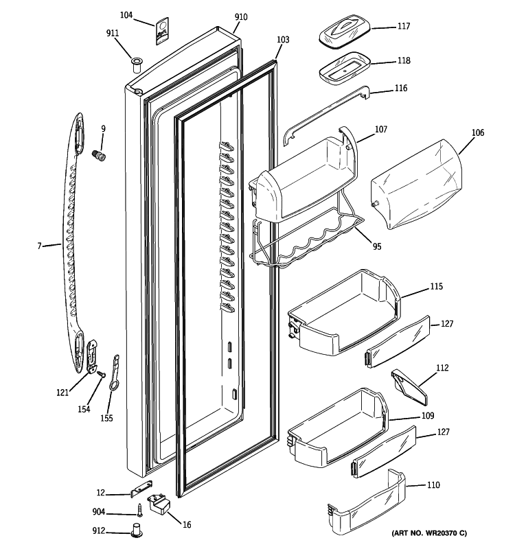 FRESH FOOD DOOR Diagram and Parts List for PHE25MGTFFWW  General Electric Refrigerator