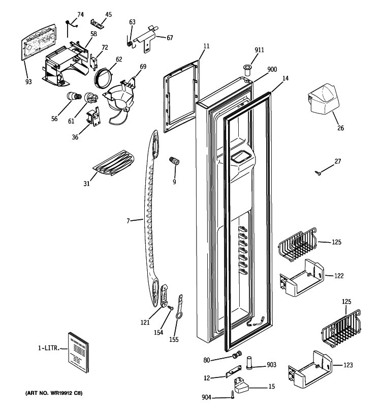 FREEZER DOOR Diagram and Parts List for PHE25PGTFFBB  General Electric Refrigerator