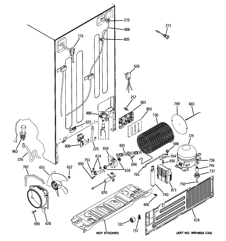 SEALED SYSTEM & MOTHER BOARD Diagram and Parts List for PHE25PGTFFBB  General Electric Refrigerator