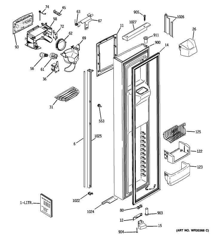 FREEZER DOOR Diagram and Parts List for PJE25MGTFFKB  General Electric Refrigerator