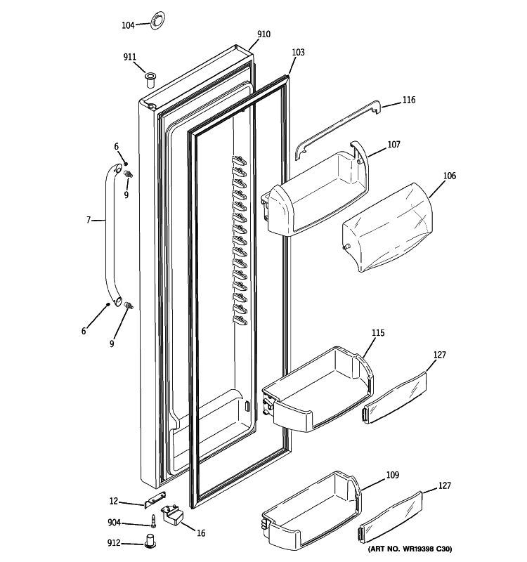 FRESH FOOD DOOR Diagram and Parts List for LSHF5MGXBEBB  General Electric Refrigerator