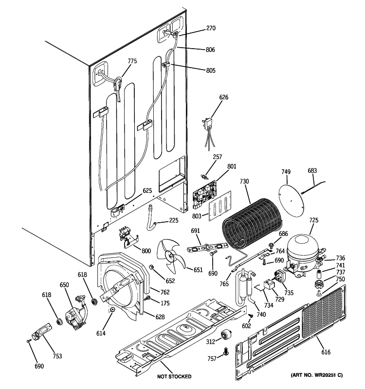 SEALED SYSTEM & MOTHER BOARD Diagram and Parts List for LSHF5MGXBEBB  General Electric Refrigerator