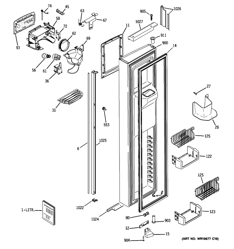 FREEZER DOOR Diagram and Parts List for PJE25PGTFFKB  General Electric Refrigerator