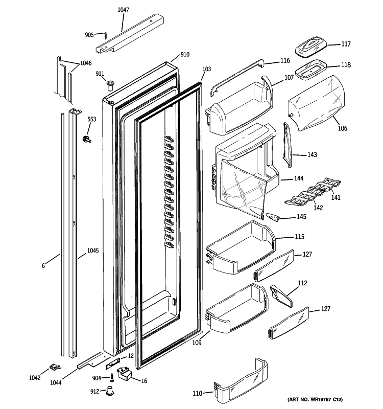 FRESH FOOD DOOR Diagram and Parts List for PJE25PGTFFKB  General Electric Refrigerator