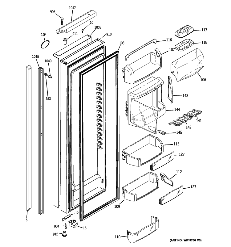FRESH FOOD DOOR Diagram and Parts List for PJE25PGTFFSV  General Electric Refrigerator