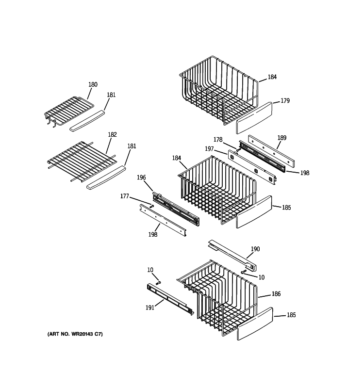 FREEZER SHELVES Diagram and Parts List for PJE25PGTFFSV  General Electric Refrigerator