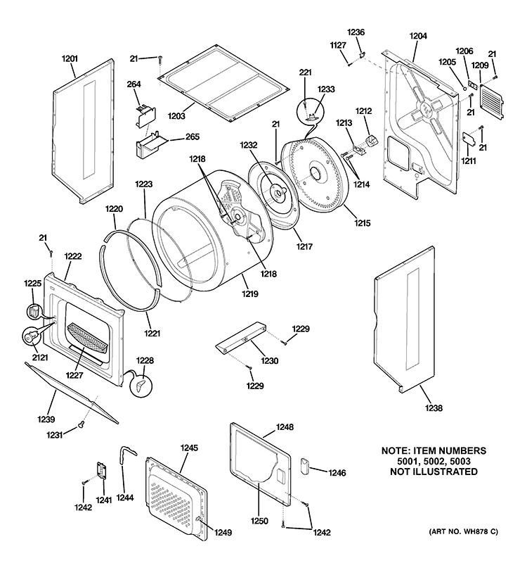 DOOR & DRUM PARTS Diagram and Parts List for WSM2700HAWWW  General Electric Washer Dryer Combo