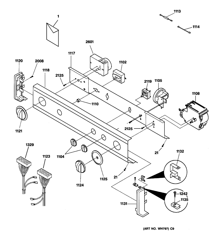 CONTROL PANEL Diagram and Parts List for WSM2700HBWWW  General Electric Washer Dryer Combo