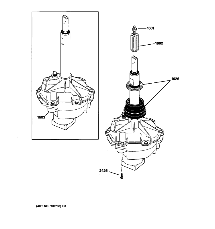 TRANSMISSION ASSEMBLY Diagram and Parts List for WSM2700HBWWW  General Electric Washer Dryer Combo