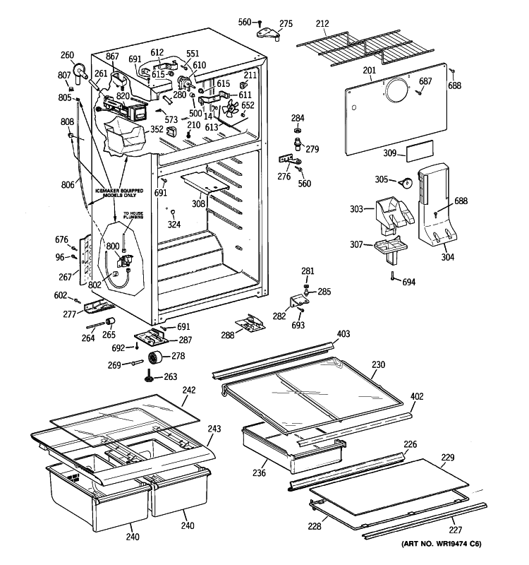 CABINET Diagram and Parts List for GTS18GCSBRBB  General Electric Refrigerator