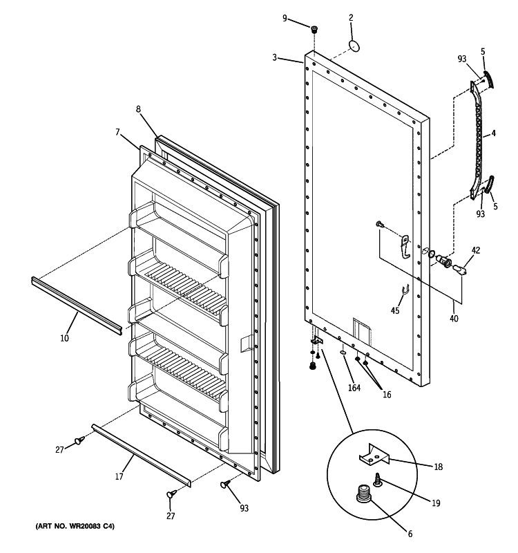 FREEZER DOOR Diagram and Parts List for FUM17DTBRWH  General Electric Freezer