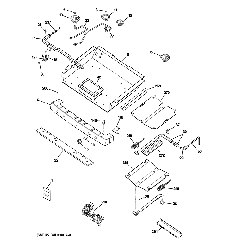 GAS & BURNER PARTS Diagram and Parts List for PGB900SEM1SS  General Electric Range