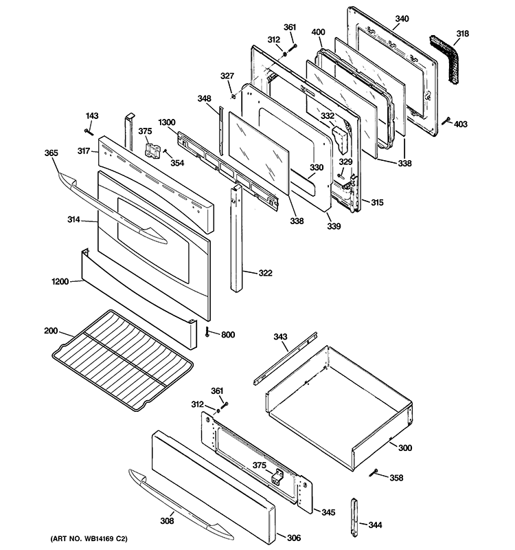 DOOR & DRAWER PARTS Diagram and Parts List for PGB900SEM1SS  General Electric Range