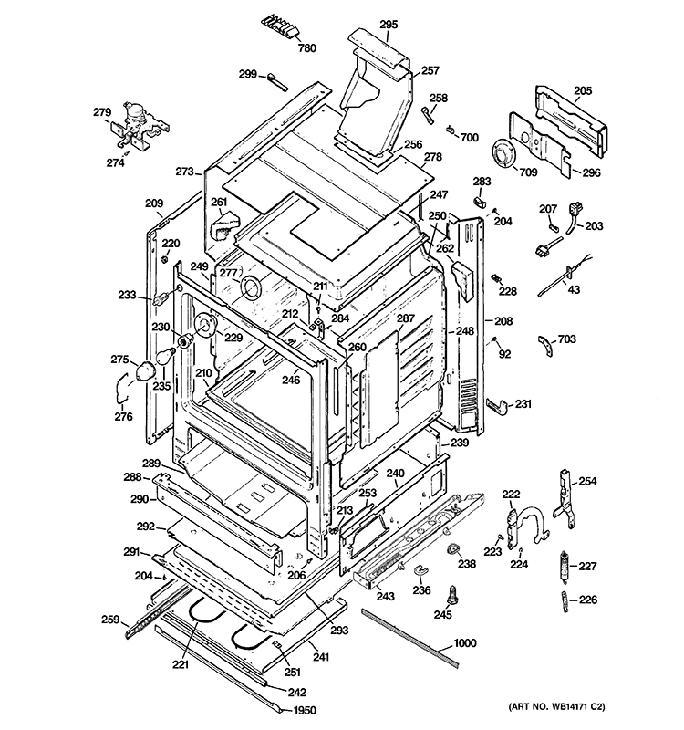 BODY PARTS Diagram and Parts List for PGB908DEM1BB  General Electric Range