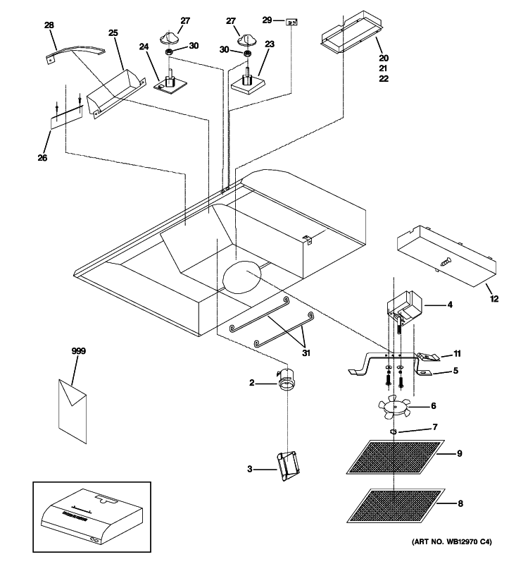 RANGE HOOD Diagram and Parts List for JV347H2CC  General Electric Range Hood