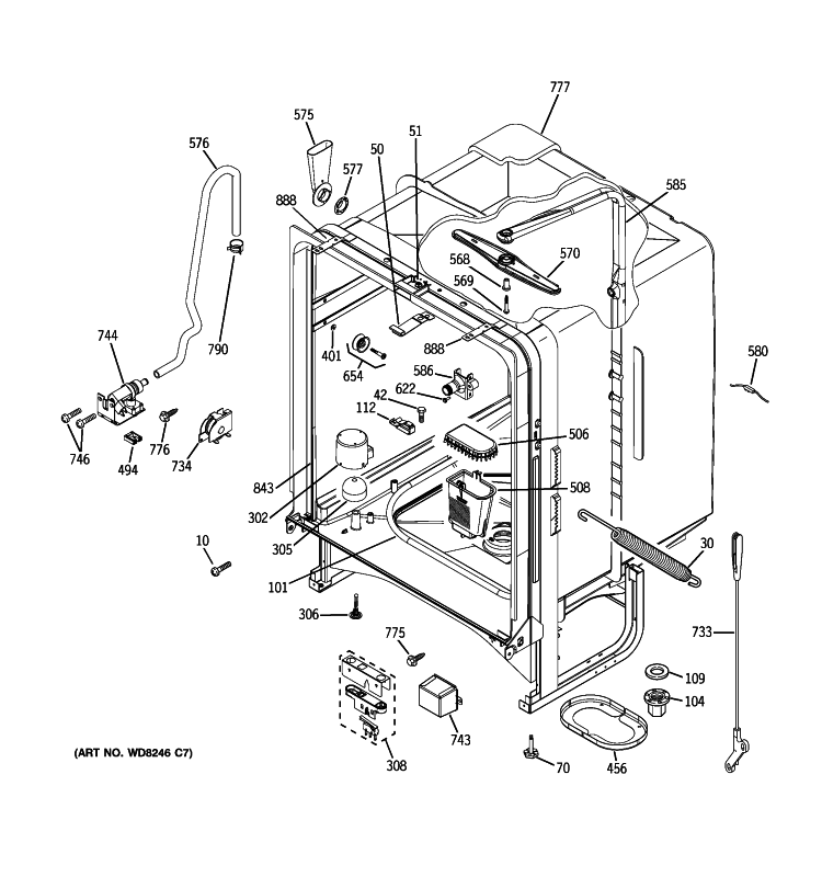 BODY PARTS Diagram and Parts List for GFLD560N10BB  General Electric Dishwasher