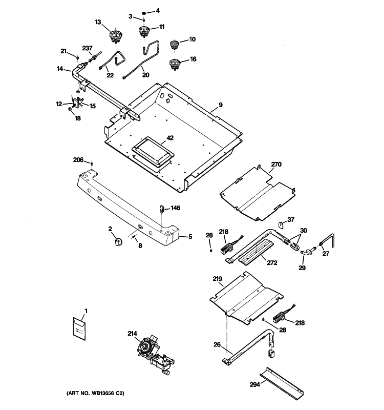 GAS & BURNER PARTS Diagram and Parts List for JGBP36DEM2WW  General Electric Range