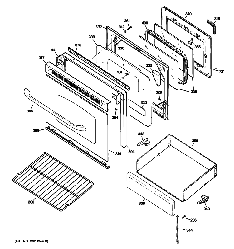 DOOR & DRAWER PARTS Diagram and Parts List for JGBP36DEM2WW  General Electric Range