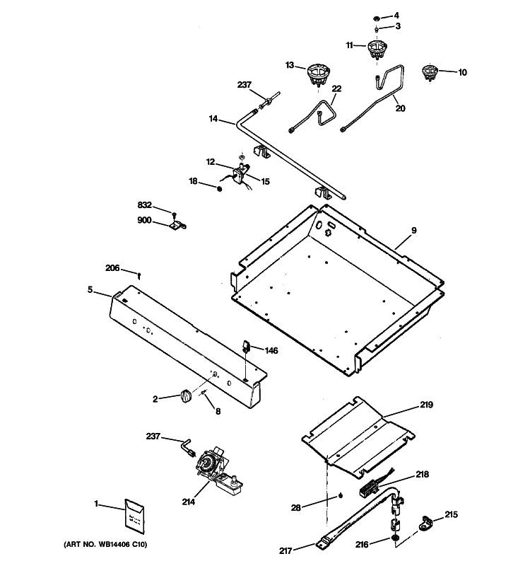GAS & BURNER PARTS Diagram and Parts List for JGBS24DEM2CC  General Electric Range