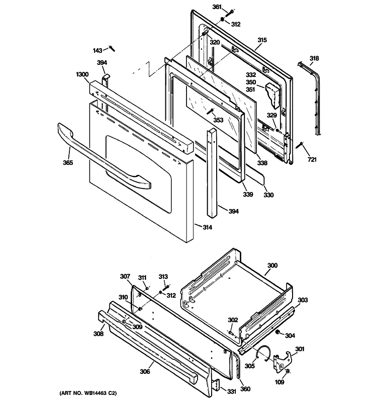 DOOR & DRAWER PARTS Diagram and Parts List for JGBS24GEM2SS  General Electric Range