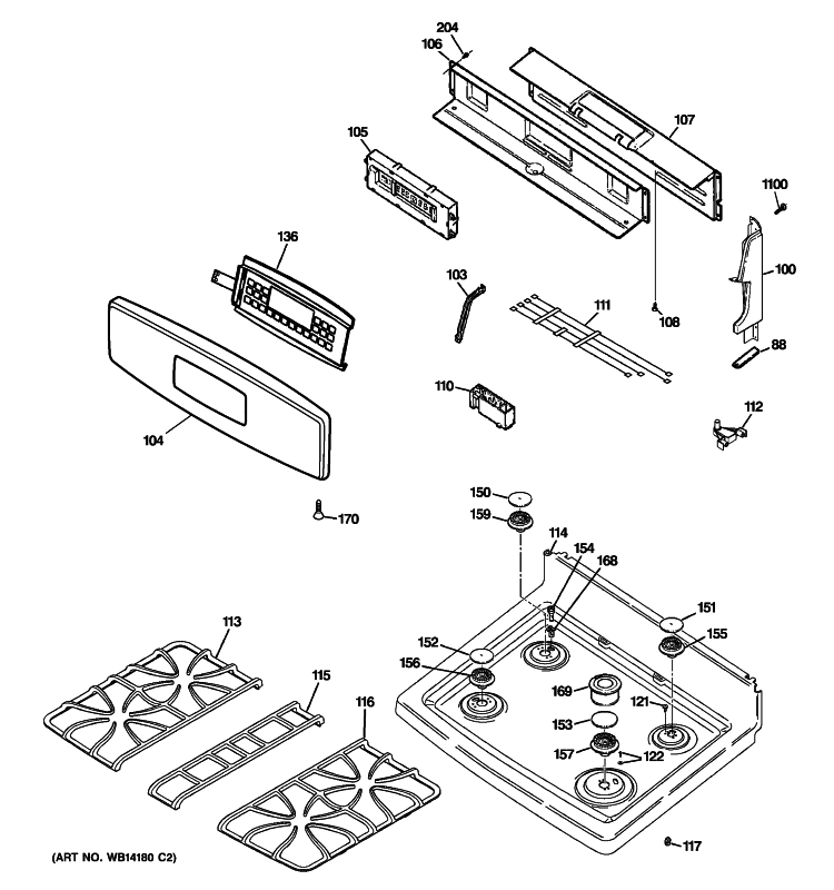 CONTROL PANEL & COOKTOP Diagram and Parts List for PGB900DEM2CC  General Electric Range