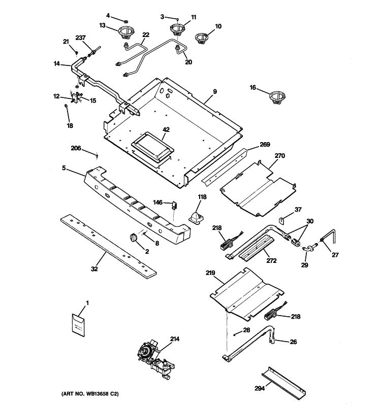 GAS & BURNER PARTS Diagram and Parts List for PGB900SEM2SS  General Electric Range