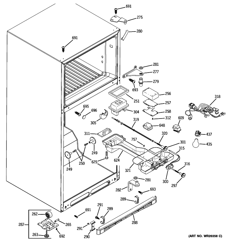 FRESH FOOD SECTION Diagram and Parts List for PTS18SHSXRSS  General Electric Refrigerator