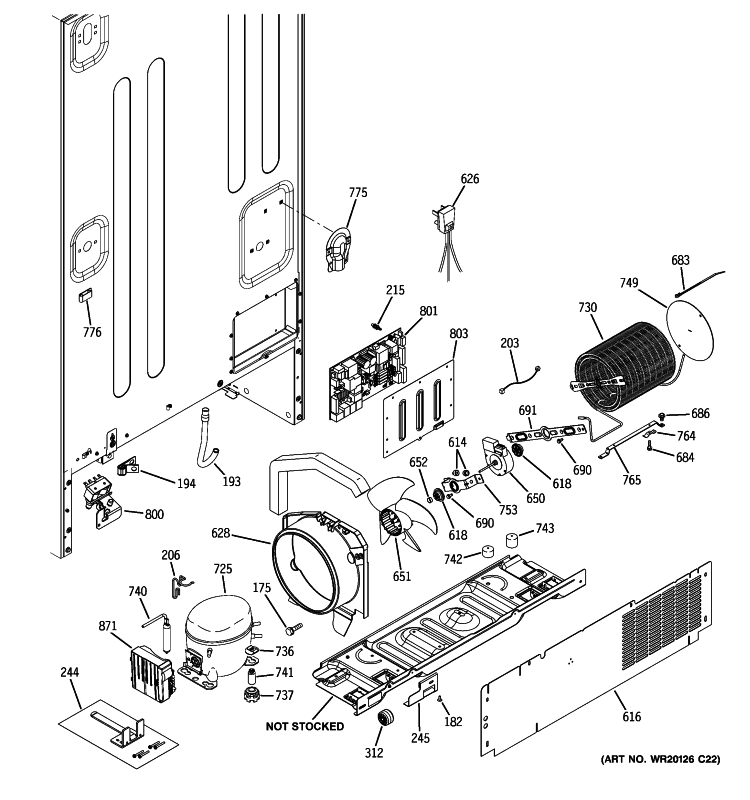 MACHINE COMPARTMENT Diagram and Parts List for CFCP1NIXASS  General Electric Refrigerator