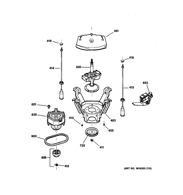 SUSPENSION, PUMP & DRIVE COMPONENTS Diagram and Parts List for WCSR2080B9WW  General Electric Washer