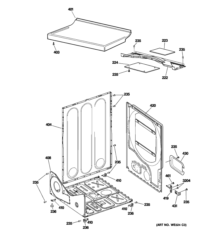 CABINET Diagram and Parts List for NVLR223EG5WW  Hotpoint Dryer