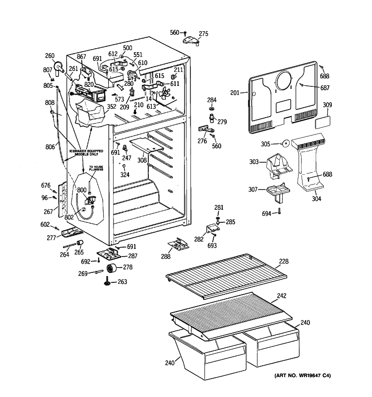 CABINET Diagram and Parts List for HTS18CCSBRWW  Hotpoint Refrigerator