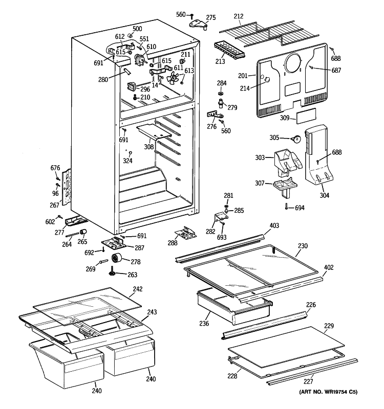 CABINET Diagram and Parts List for HTS18GBSBRWW  Hotpoint Refrigerator