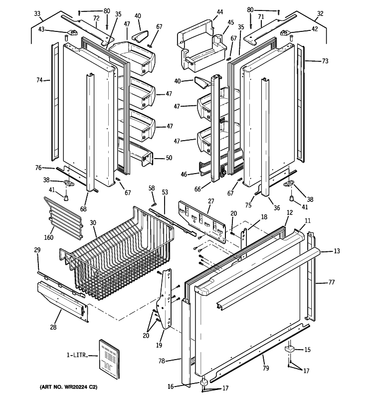 DOORS Diagram and Parts List for PFIE1NFWBAKB  General Electric Refrigerator