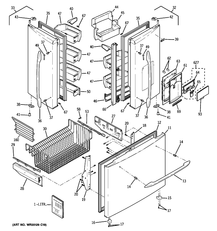 DOORS Diagram and Parts List for PFSE5NJWBDBB  General Electric Refrigerator