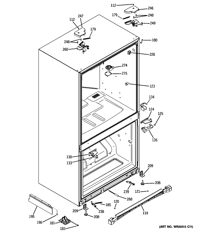 CASE PARTS Diagram and Parts List for PFSE5NJWBDBB  General Electric Refrigerator