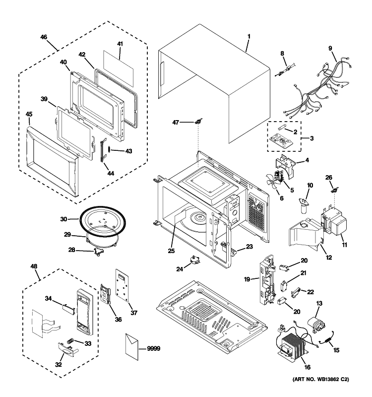 MICROWAVE Diagram and Parts List for JES1139WL03  General Electric Microwave