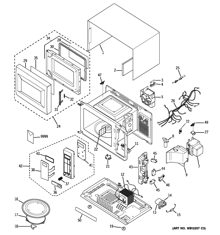 MICROWAVE Diagram and Parts List for JES1334WD04  General Electric Microwave