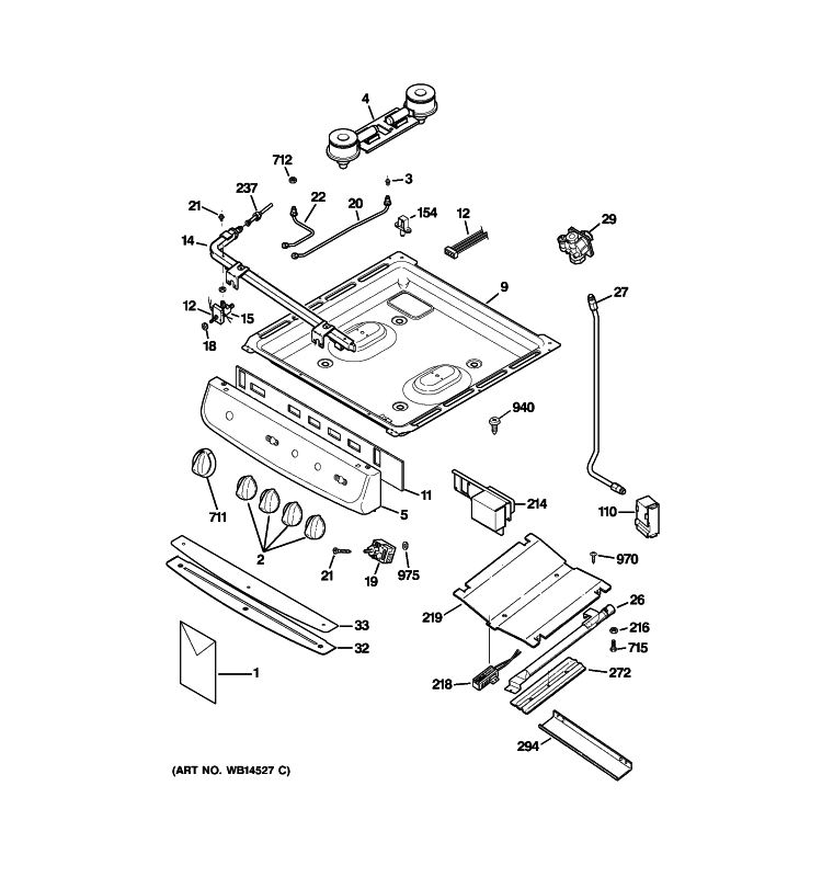 GAS & BURNER PARTS Diagram and Parts List for JGAS02SEN1SS  General Electric Range