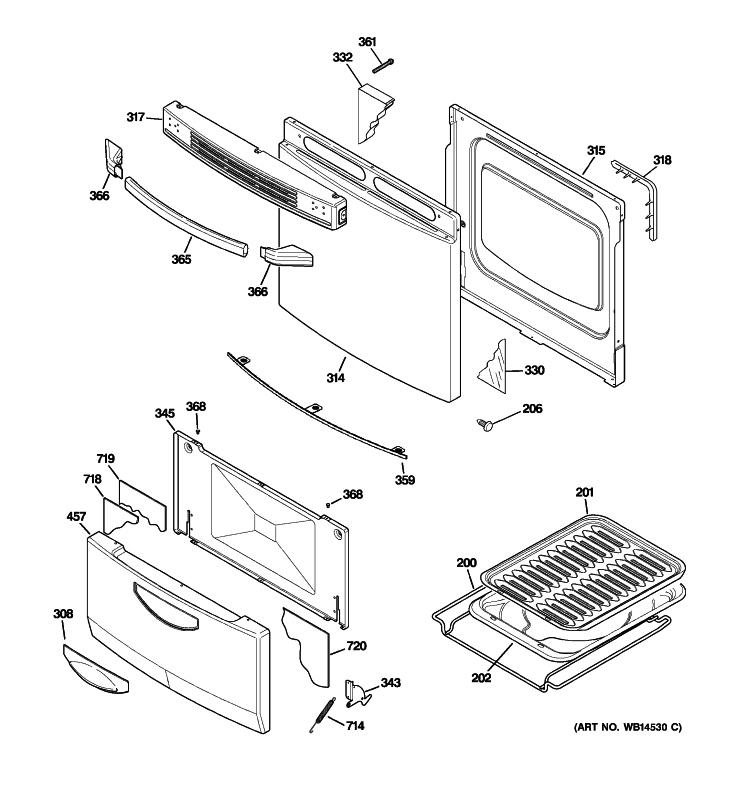 DOOR & DRAWER PARTS Diagram and Parts List for JGAS02SEN1SS  General Electric Range