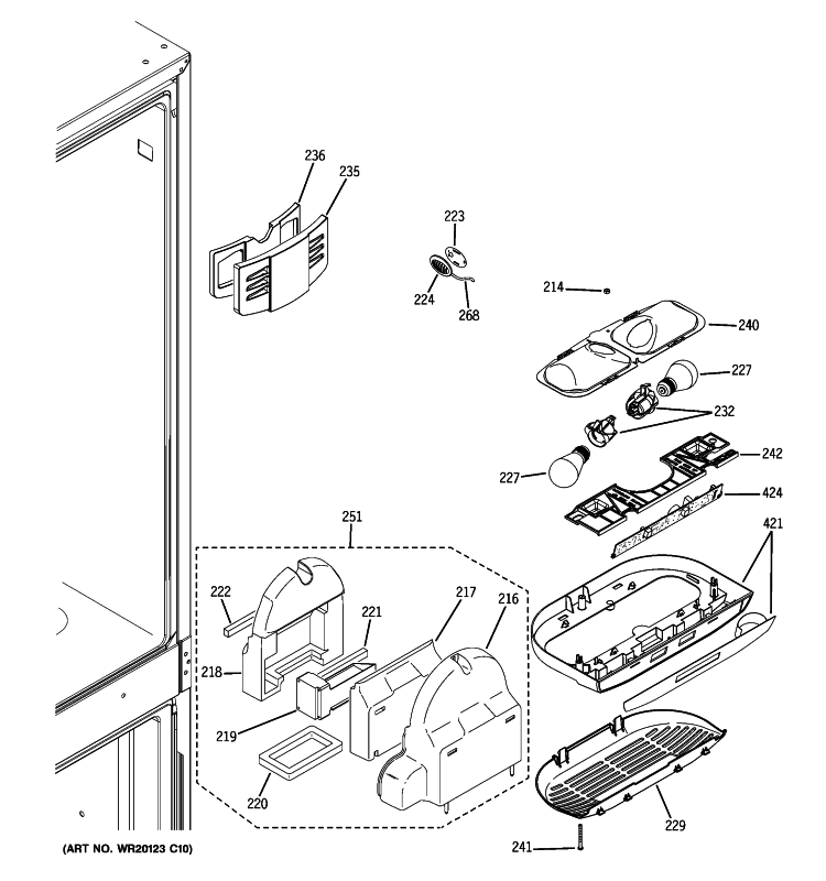 FRESH FOOD SECTION Diagram and Parts List for PDCS1NBXBLSS  General Electric Refrigerator