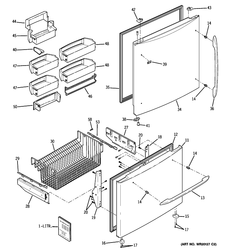 DOORS Diagram and Parts List for PDSS5NBXBLSS  General Electric Refrigerator