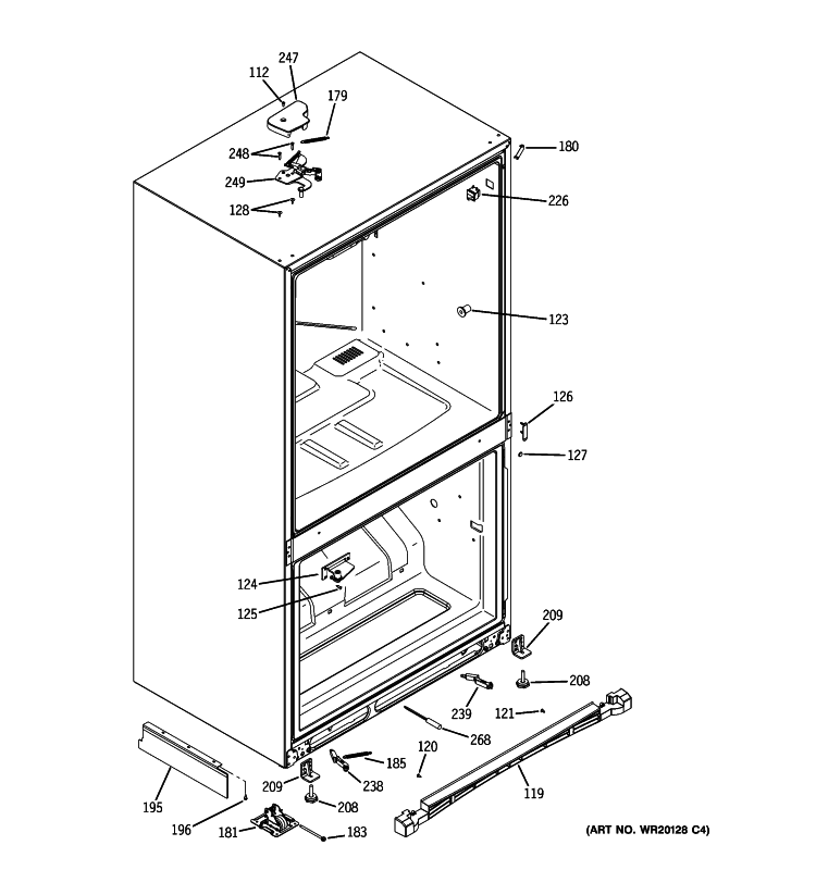 CASE PARTS Diagram and Parts List for PDSS5NBXBLSS  General Electric Refrigerator