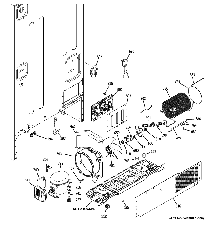 MACHINE COMPARTMENT Diagram and Parts List for PDSS5NBXBRSS  General Electric Refrigerator