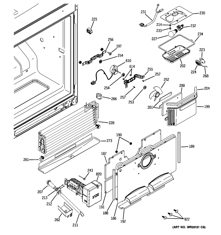FREEZER SECTION Diagram and Parts List for PFCF1NJXBWW  General Electric Refrigerator