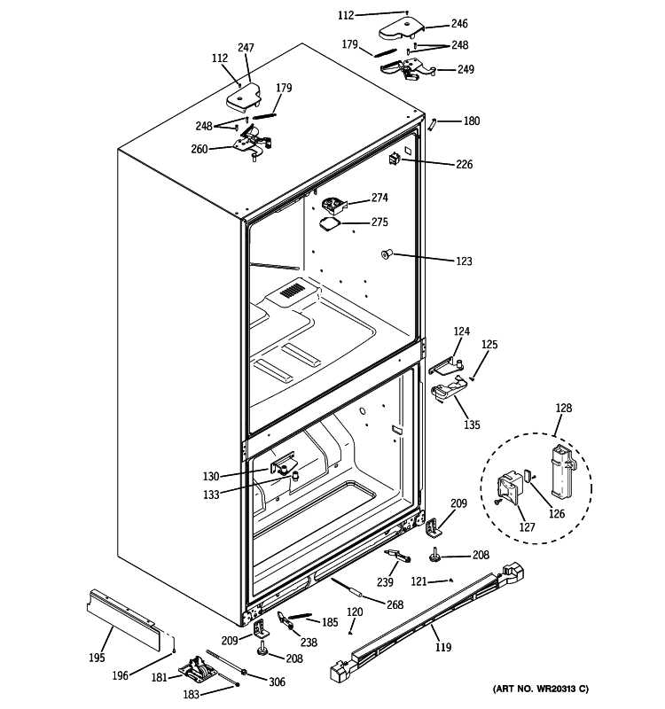 CASE PARTS Diagram and Parts List for PFCS1NFXBSS  General Electric Refrigerator
